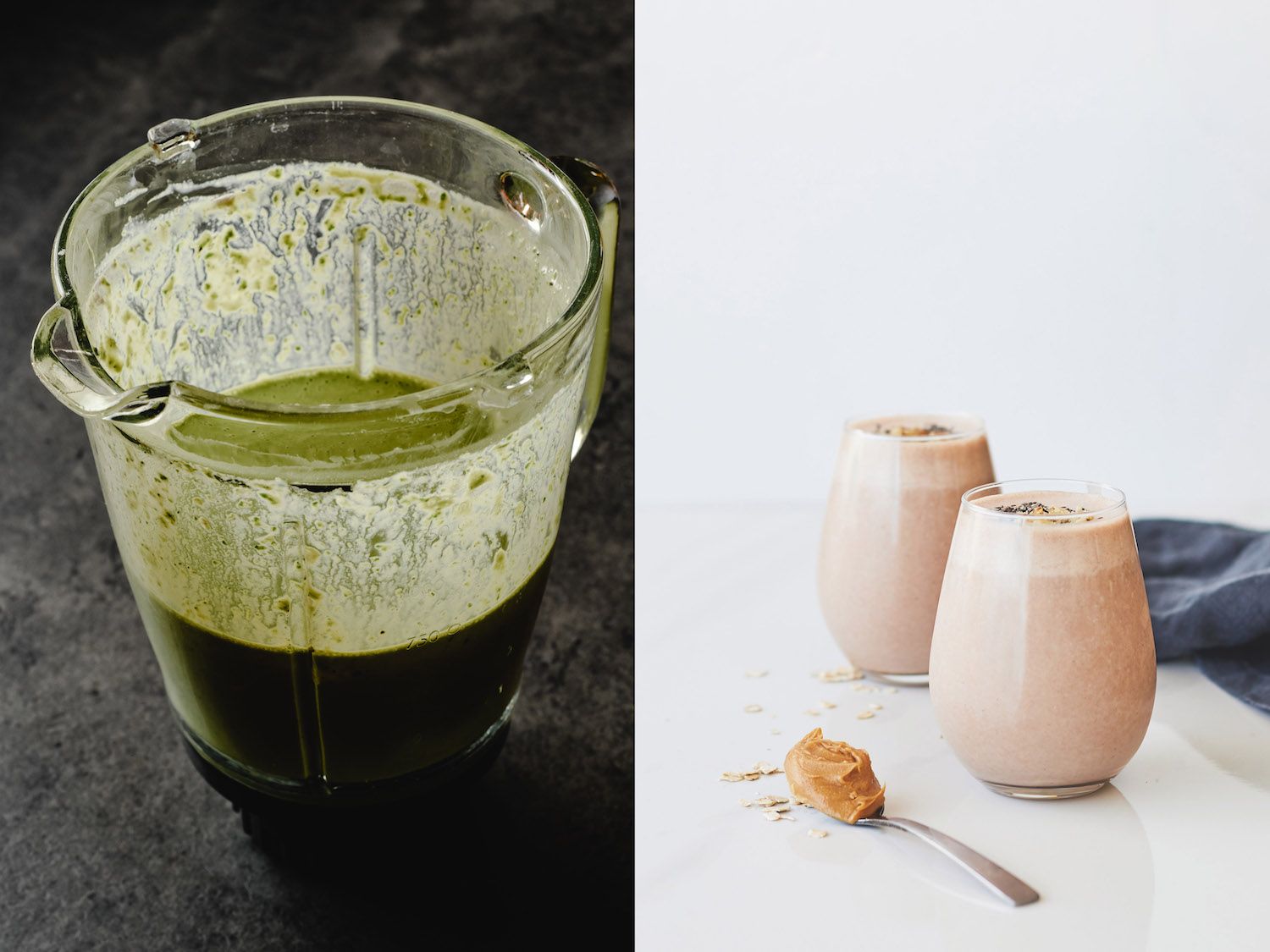 Chocolate Banana Smoothie with Spinach and Peanut Butter Oatmeal Smoothie